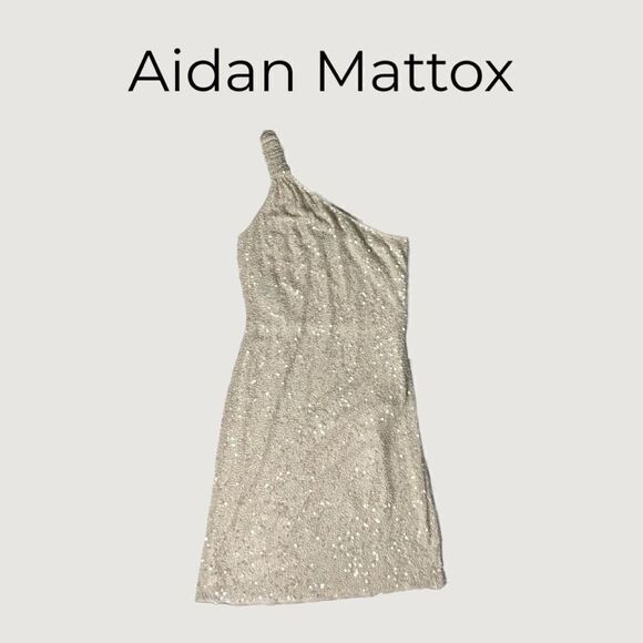 Aidan Mattox One Shoulder Silk & Sequin Cocktail Dress Size 0 - Picture 1 of 4
